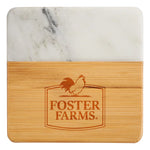 Marble and Bamboo Coaster Set with Laser Engraved Foster Farms Logo **MINIMUM QUANTITY 40 SETS**