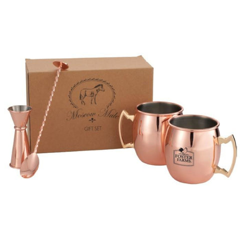 Moscow Mule Mug 4-in-1 Gift Set With Foster Farms Logo **MINIMUM QUANTITY 18 PIECES**