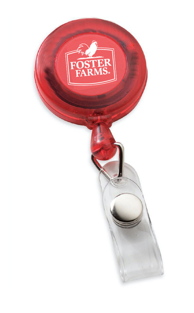Economy Round Retractable Badge Holder With Foster Farms Logo